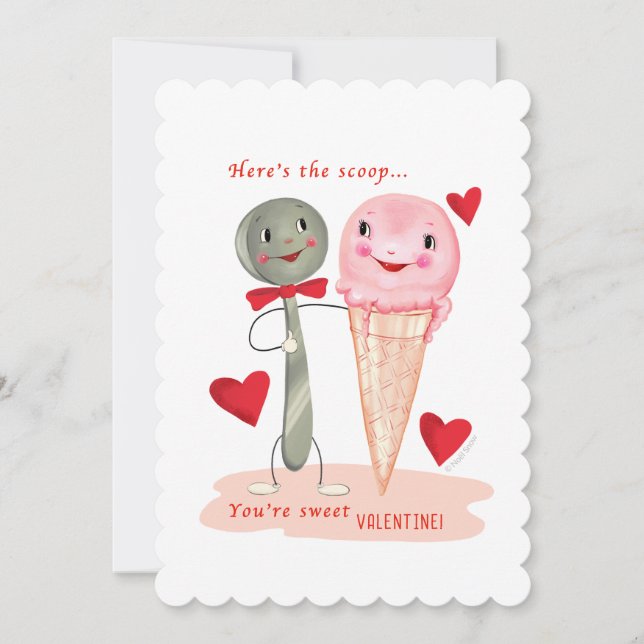 Spoon and Ice Cream Cone Vintage Valentine  Holiday Card (Front)