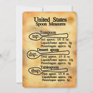 Spoon baking measures conversion U.S. Flat Card