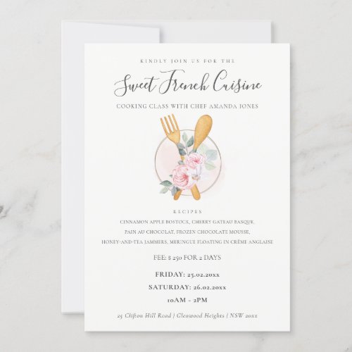 Spoon Fork Floral Bakery Cooking Class Invite