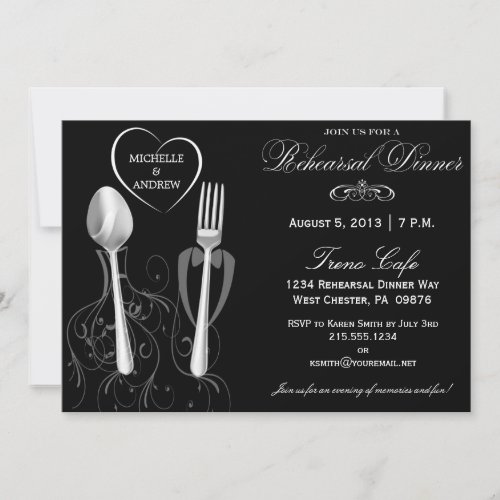 Spoon &amp; Fork Wedding Rehearsal Dinner Invitations