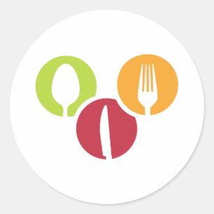 spoon knife and fork badges classic round sticker