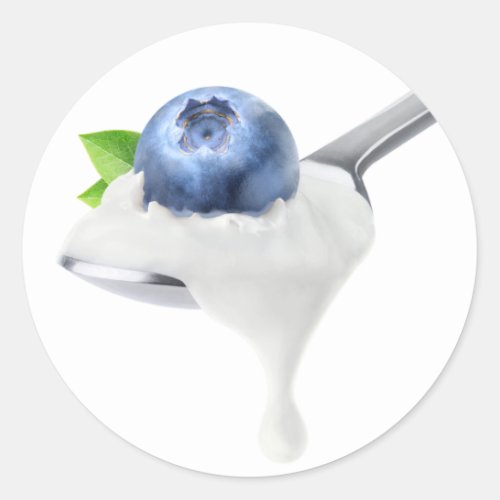 Spoon of blueberry yogurt classic round sticker