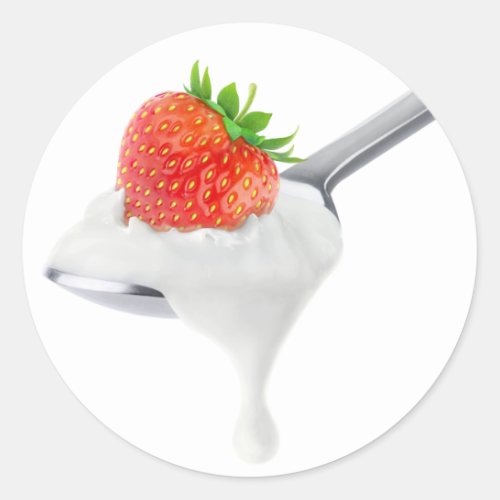 Spoon of strawberry yogurt classic round sticker