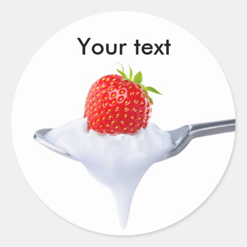 Spoon of strawberry yogurt classic round sticker