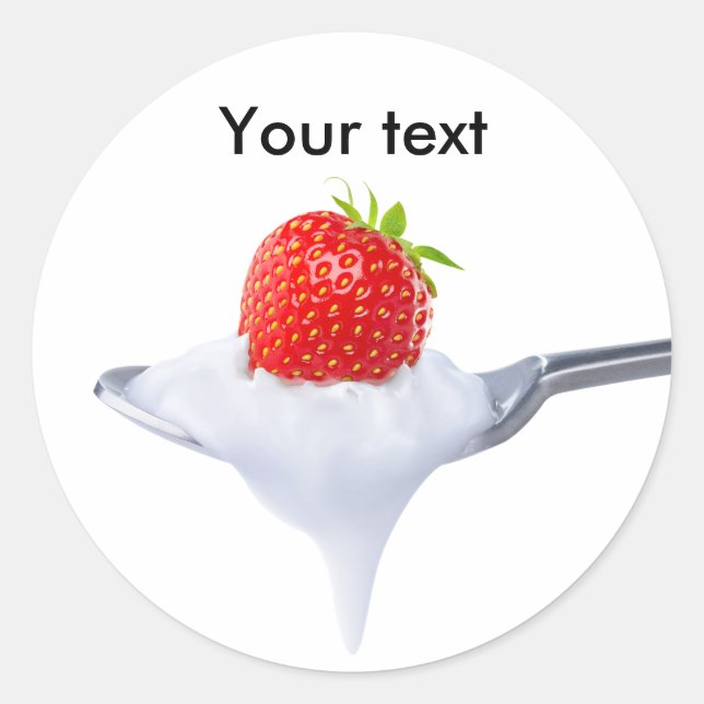 Spoon of strawberry yogurt classic round sticker (Front)