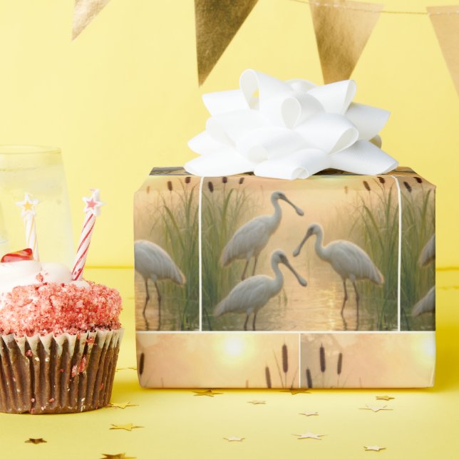 Spoonbill Birds In Wetland Wrapping Paper (Birthday Party)