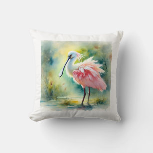 Spoonbill in Light 190924AREF104 - Watercolor Throw Pillow