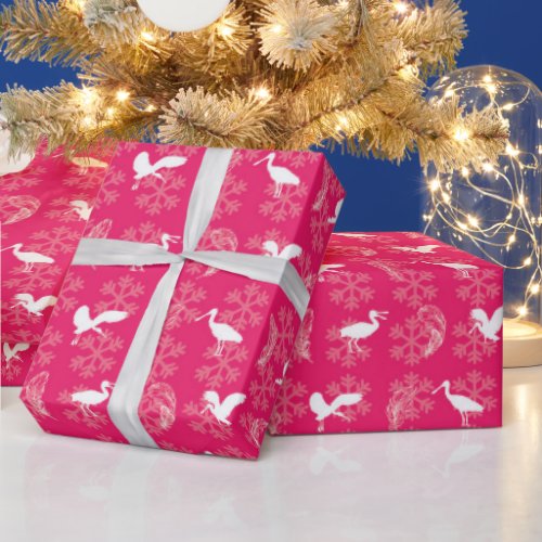 Spoonbills and Snowflakes Wrapping Paper