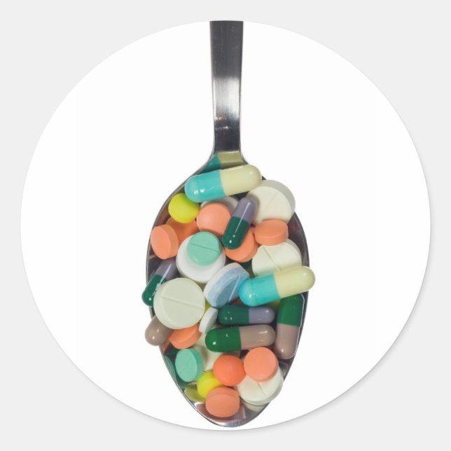 Spoonful of pills classic round sticker (Front)