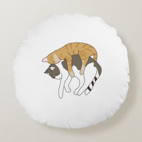Spooning Cats Round Pillow