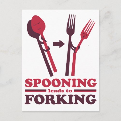 Spooning Leads to Forking Love Romance Postcard