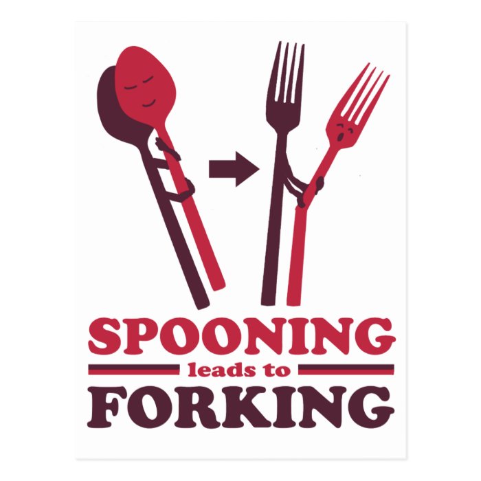 Spooning Leads to Forking Love Romance Postcard