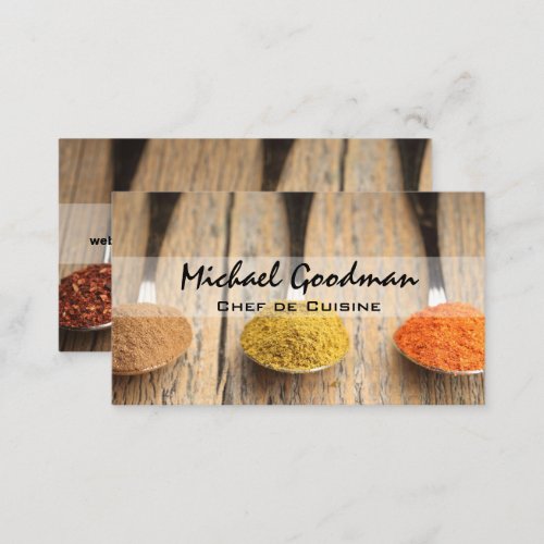 Spoons  Spices on Wooden Table Business Card