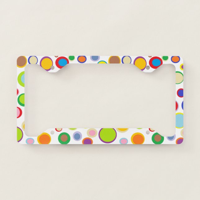 Sporadic Outlined Rainbow Polka Dots License Plate Frame (Front)