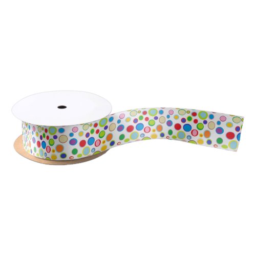 Sporadic Outlined Rainbow Polka Dots Satin Ribbon