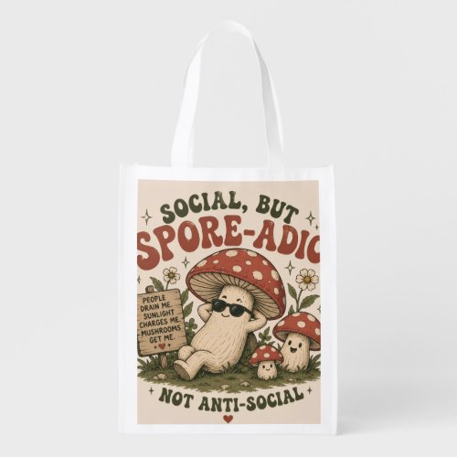 Spore-Adic Mood – Cute Chill Mushroom Retro Design Grocery Bag