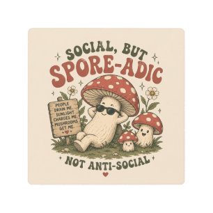 Spore-Adic Mood – Cute Chill Mushroom Retro Design Metal Print