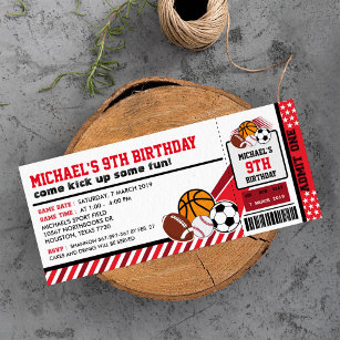 San Francisco 49ers Ticket Style Sports Party Invitations – Sports Invites