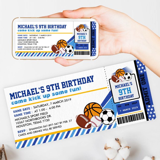 Sport All Star Ticket Pass Birthday Invitation (Creator Uploaded)