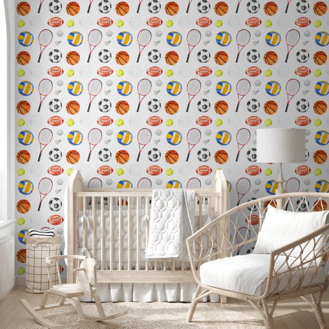 Sport Athletic Balls Kid Room Nursery Peel & Stick Wallpaper (Kids)
