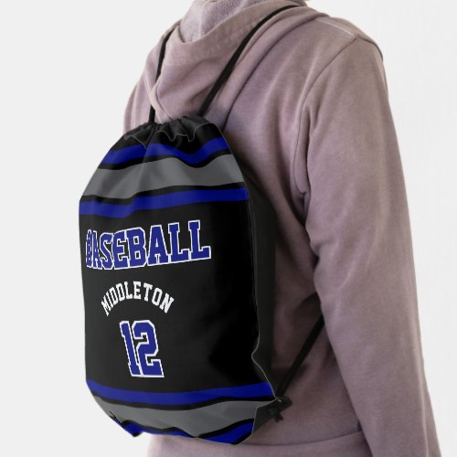 Sport Ball Create Your Own _ Blue Black Gray Bac Drawstring Bag