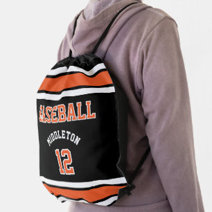Sport Ball Create Your Own - Orange, Black, White  Drawstring Bag