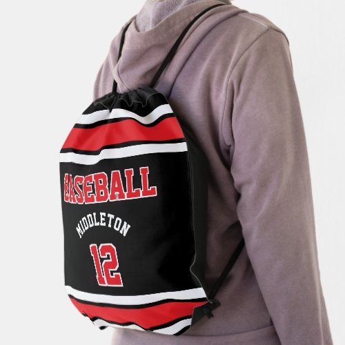 Sport Ball Create Your Own _ Red White Black Bac Drawstring Bag