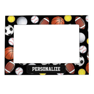 Sport Ball Pattern - Black Background Magnetic Frame