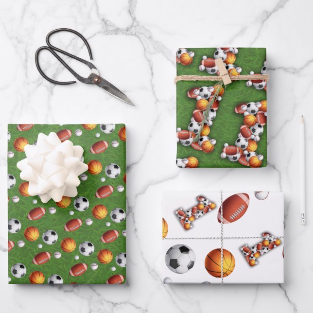 Sport Balls 1st Birthday Party Wrapping Paper Sheets (Front)