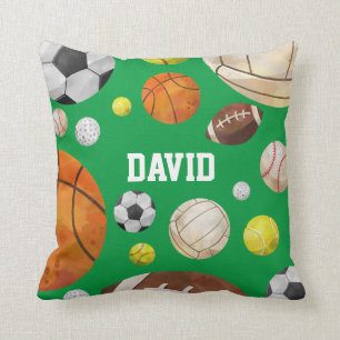 Sport Balls Baby Boy Name Green Personalized Throw Pillow