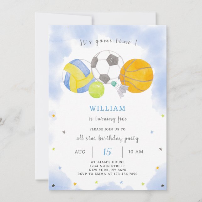Sport Balls Birthday Invitation (Front)