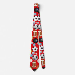 Sport Balls Pattern. B.Red BG Neck Tie