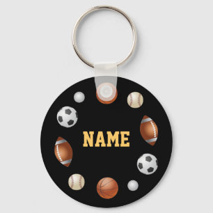Sport Balls Personalized Keychain - Black