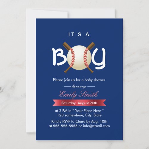 Sport Baseball Theme Its a Boy Baby Shower Invitation