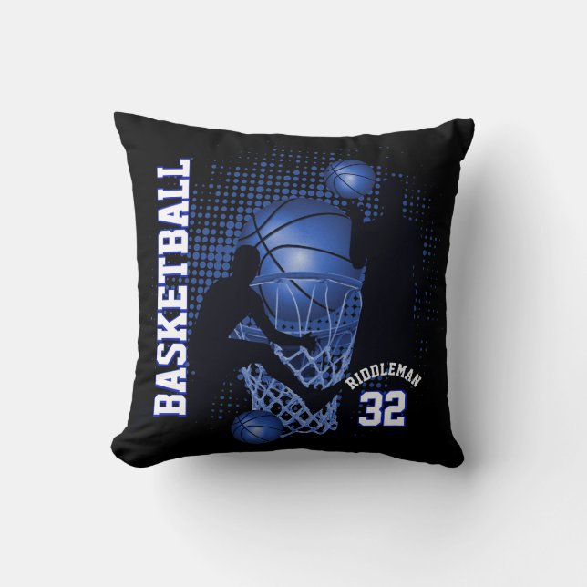 Sport Basketball - Black and Dark Blue Throw Pillow (Front)