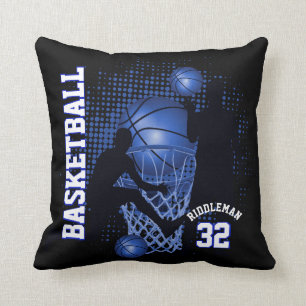 Sport Basketball - Black and Dark Blue Throw Pillow