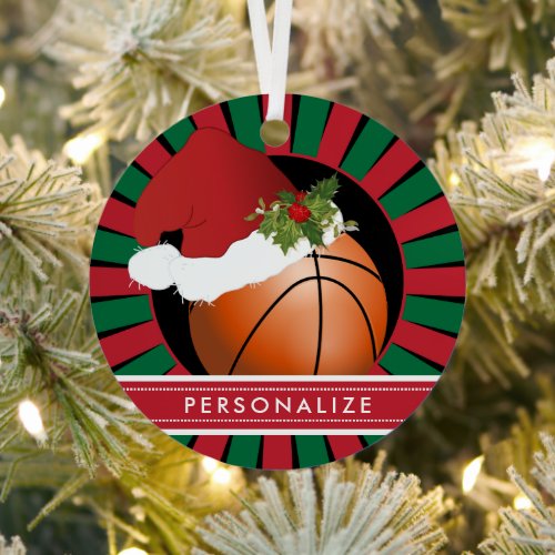 Sport Basketball Christmas Santa Hat 2 Metal Ornament