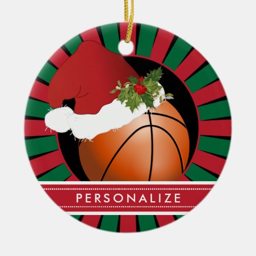 Sport Basketball Christmas Santa Hat Ceramic Ornament