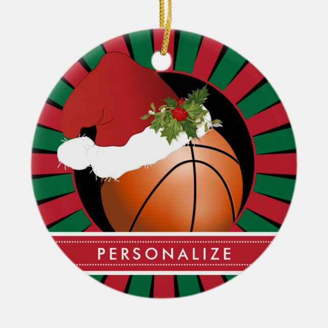 Sport Basketball Christmas Santa Hat Ceramic Ornament (Front)