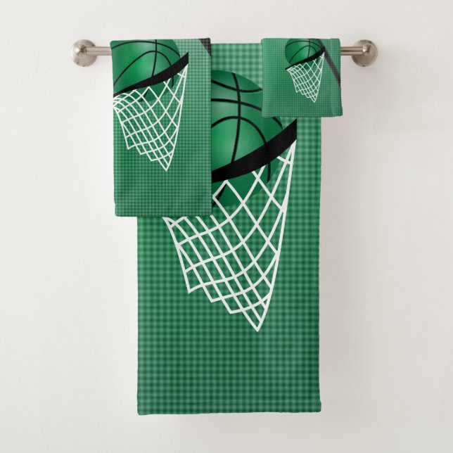 Sport 🏀 Basketball - Green / Personalize Bath Towel Set (Insitu)