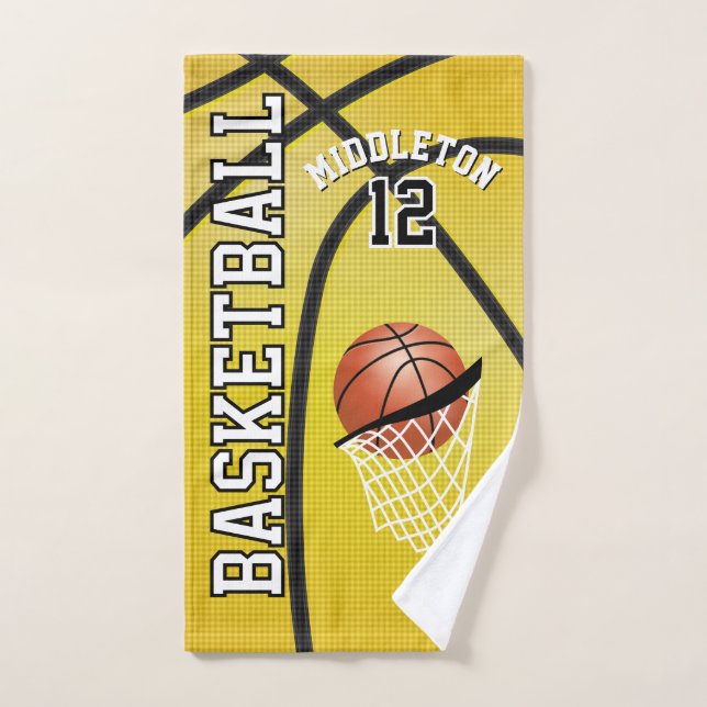 Sport 🏀 Basketball on Yellow Background Hand Towel (Hand Towel)