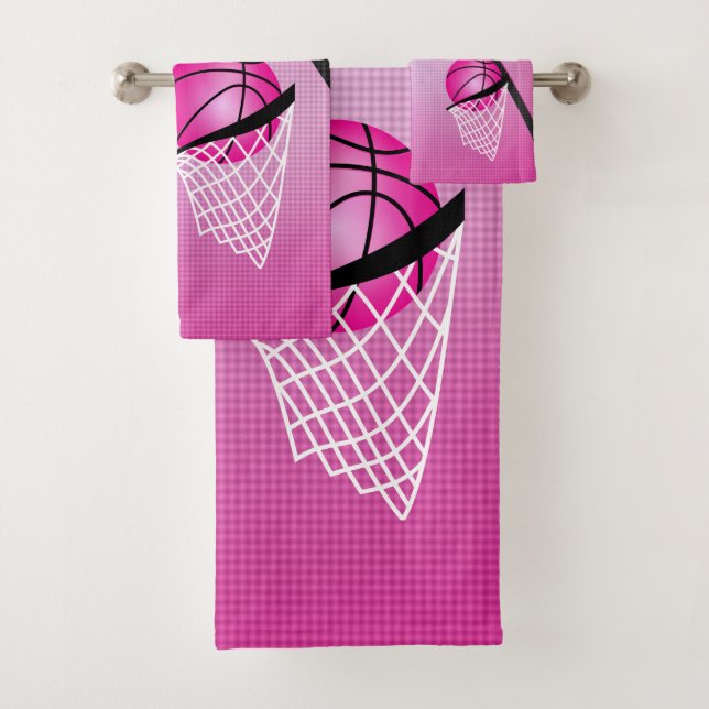 Sport 🏀 Basketball - Pink | Personalize Bath Towel Set (Insitu)