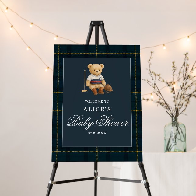 Sport Bear Welcome Sign Baby Shower (In Situ (Stand))