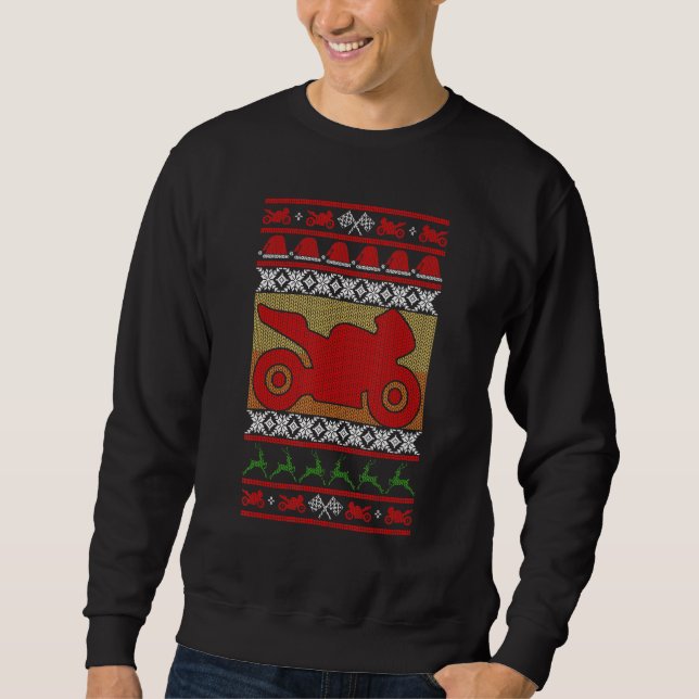 Sport Bike Motorcycle Rider Ugly Christmas Sweater (Front)
