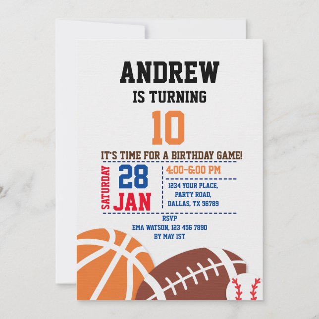 Sport Birthday Invitation (Front)