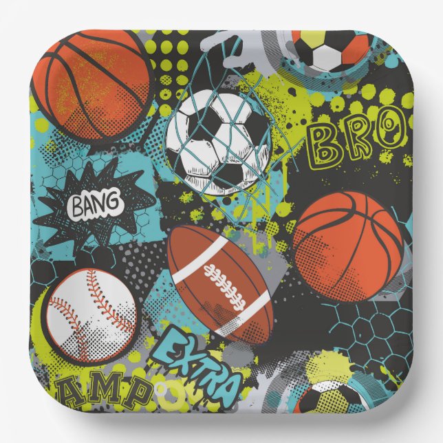 Sport Birthday Party I Sport Balls Paper Plates (Front)