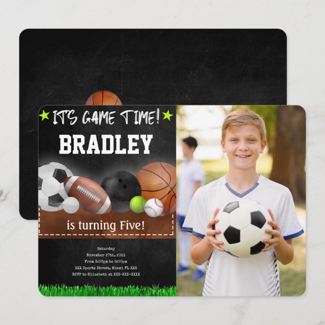 Sport Birthday Photo Invitations (Front/Back)