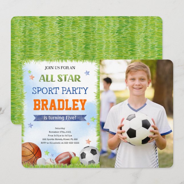 Sport Birthday Photo Invitations (Front/Back)
