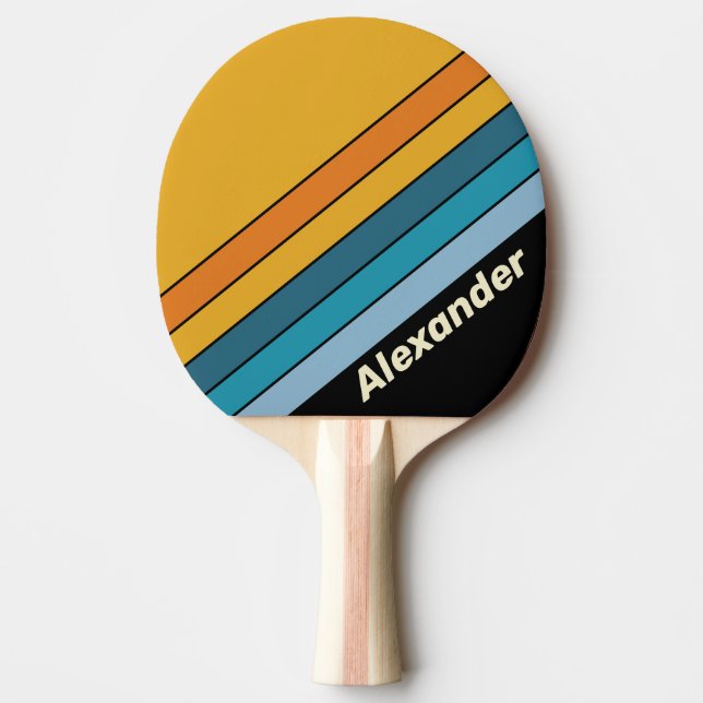 Sport Black Rainbow Striped with Name Ping Pong Paddle (Front)