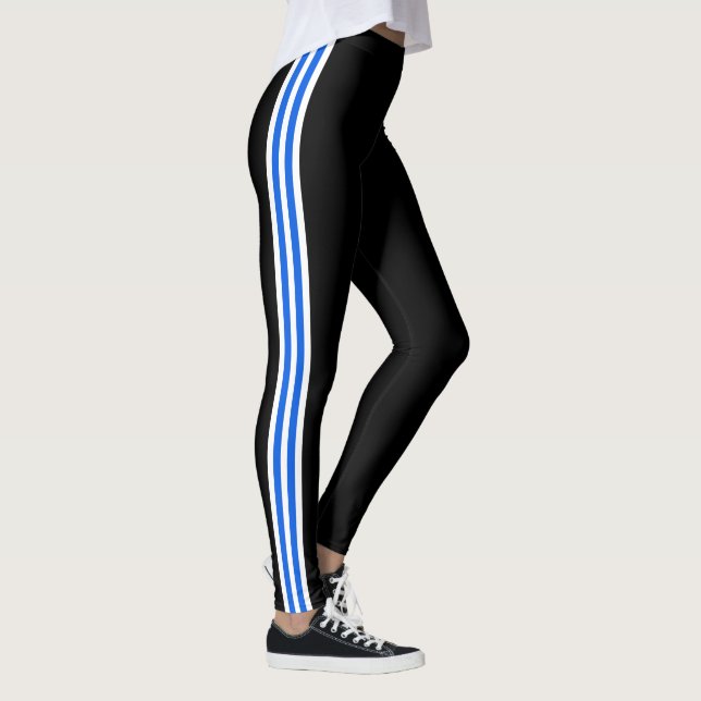 Sport Blue White Side Stripe Black Leggings (Right)